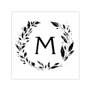 Rustic Wreath Vines Monogram Hand Stamp