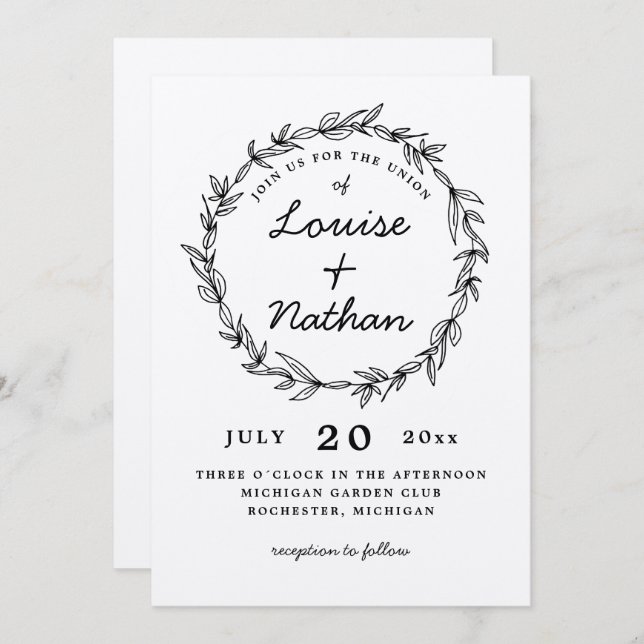 Rustic wreath  wedding invitation (Front/Back)