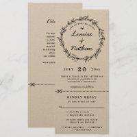 Rustic wreath wedding invitation rsvp attached