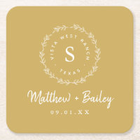 Rustic Wreath Wedding Monogram | Mustard Yellow