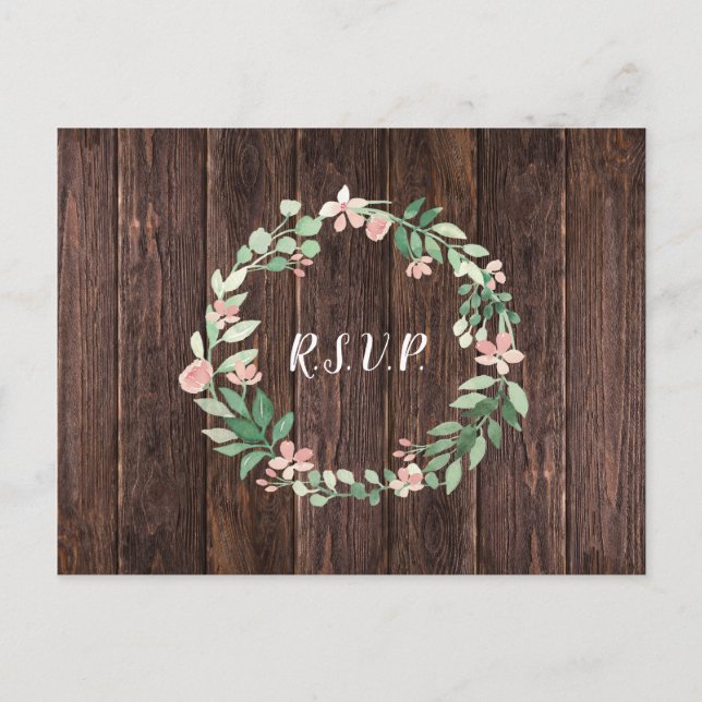 Rustic Wreath wedding rsvp + meal choice Invitation Postcard (Front)