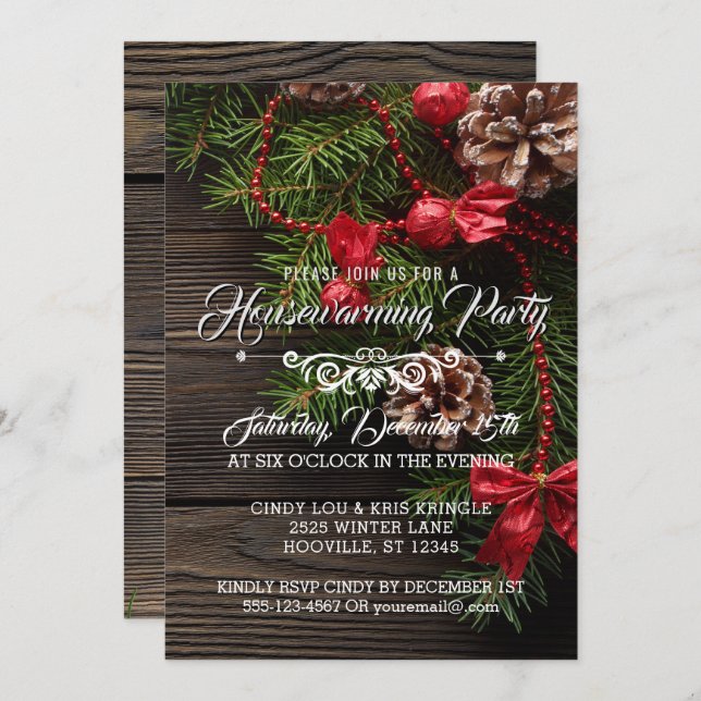 Rustic Wreath Winter Holiday Housewarming Party Invitation (Front/Back)