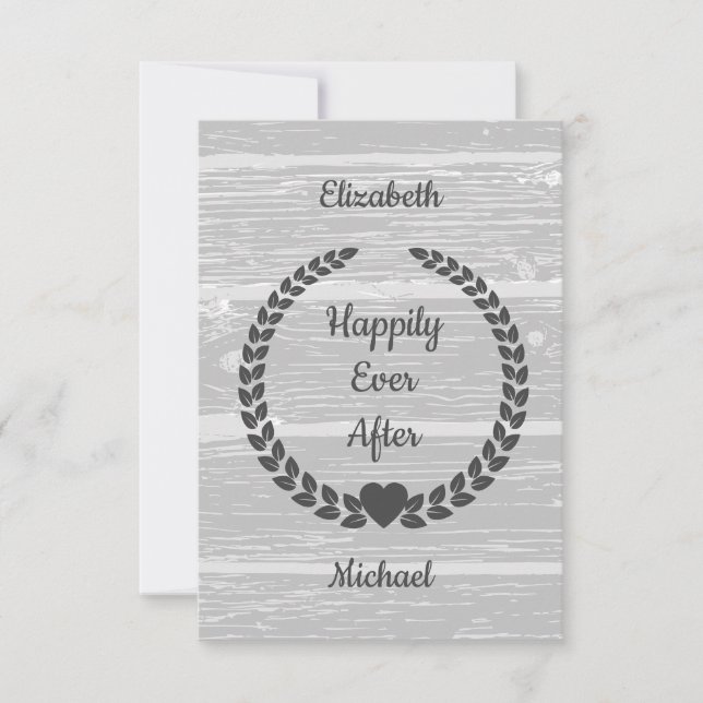 Rustic Wreath Wood Grey Happily Ever After Event Save The Date (Front)