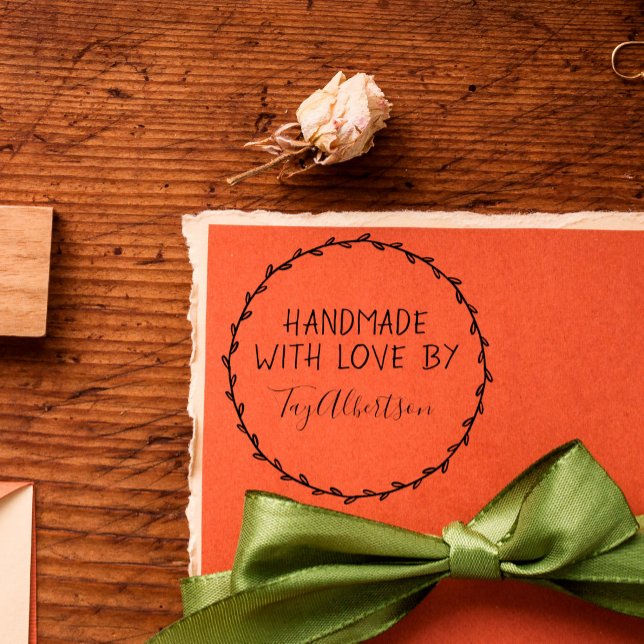Rustic Writing Handmade With Love & Custom Name Self-inking Stamp (Creator Uploaded)