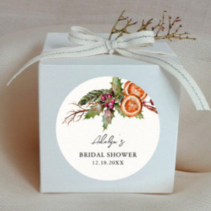 Rustic Xmas Bridal Shower Favour Classic Round Sticker