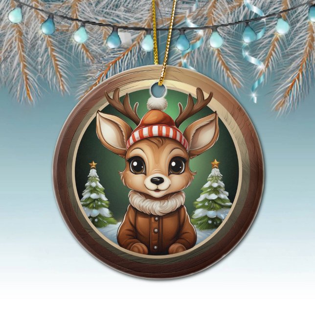 Rustic Xmas Reindeer, Christmas fawn Decor 🦌🎄 Ceramic Tree Decoration (Rustic Xmas Reindeer, Christmas fawn Decor, Deer Decoration, Fawn with Antlers Ceramic Ornament 🦌🎄)