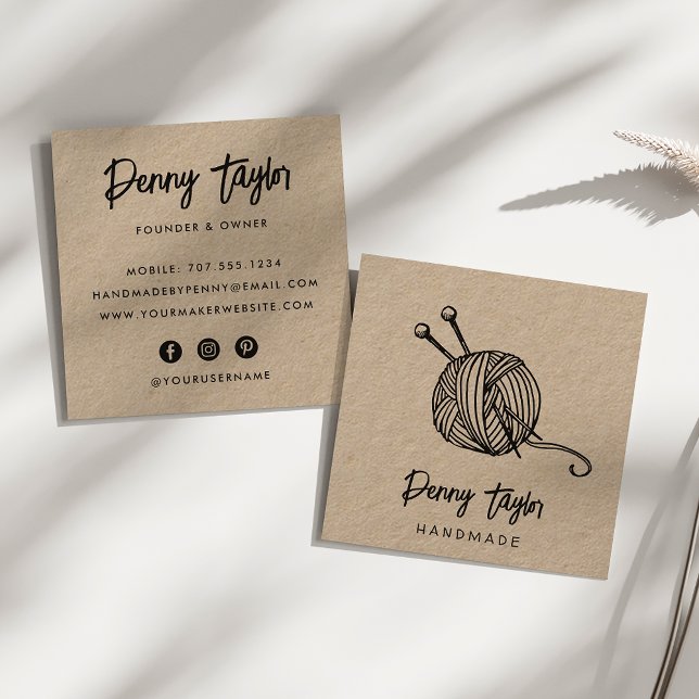 Rustic Yarn | Kraft Square Business Card (Creator Uploaded)
