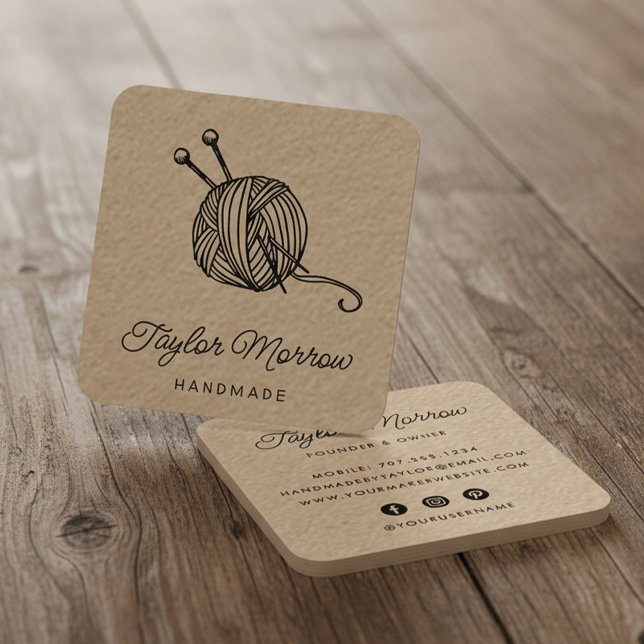 Rustic Yarn | Kraft Square Square Square Business Card (Creator Uploaded)