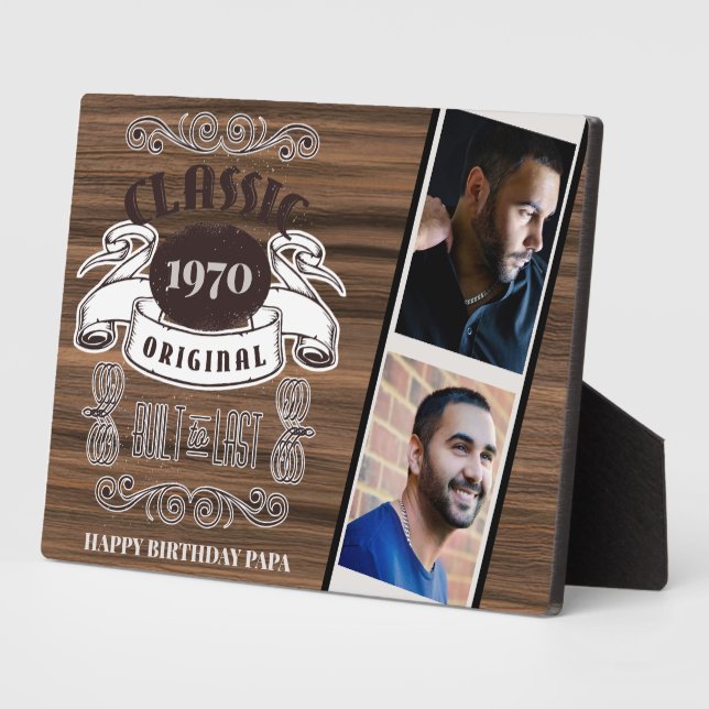RUSTIC YEAR BORN PHOTOS Birthday Keepsake for PAPA Plaque (Side)