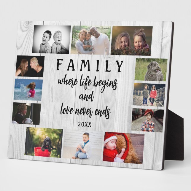 Rustic Yearly Family Saying Keepsake Photo Collage Plaque (Side)