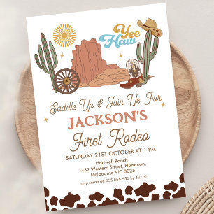 Rustic Yee-haw Cowboy First Rodeo 1st Birthday Invitation
