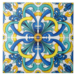 Rustic Yellow And Blue Mediterranean Tile