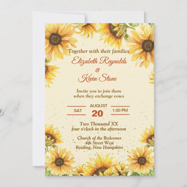 Rustic Yellow and Brown Sunflower Wedding Invitation (Front)