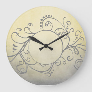 Rustic Yellow and Grey Bohemian  Flourish Large Clock