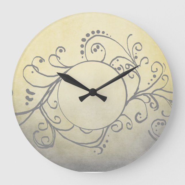 Rustic Yellow and Grey Bohemian  Flourish Large Clock (Front)