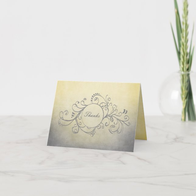 Rustic Yellow and Grey Bohemian Thank You Note Card (Front)