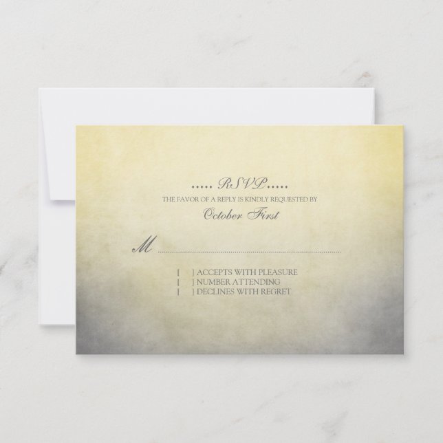 Rustic Yellow and Grey Bohemian Wedding RSVP Card (Front)