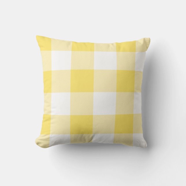Rustic Yellow and White Buffalo Check Plaid Cushion (Front)