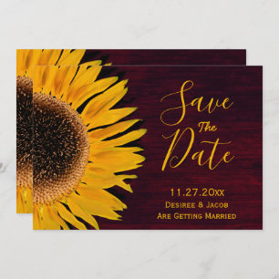 Rustic Yellow Burgundy Sunflower Save The Date