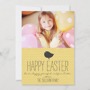 Rustic Yellow Chevron Photo Happy Easter Holiday Card