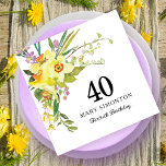 Rustic Yellow Daffodil 40th Birthday  Napkin<br><div class="desc">Very pretty yellow floral paper napkins for a 40th birthday party. Daffodils and small purple and white flowers are nestled in Boho greenery to create a beautiful spring bouquet. 40 is written in large text with the birthday celebrant's name below and then Fortieth Birthday. All of the text can be...</div>
