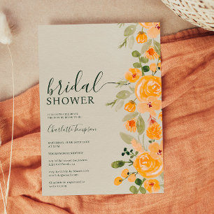 Rustic yellow floral watercolor fall bridal shower invitation