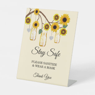 Rustic Yellow Flowers Mason Jar Wedding Safety Pedestal Sign