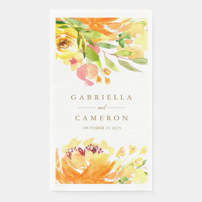 Rustic Yellow Flowers Watercolor Wedding Napkin (Front)