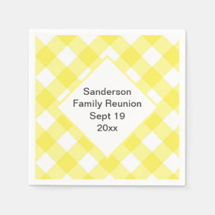 Rustic Yellow Gingham Family Reunion Custom Napkin
