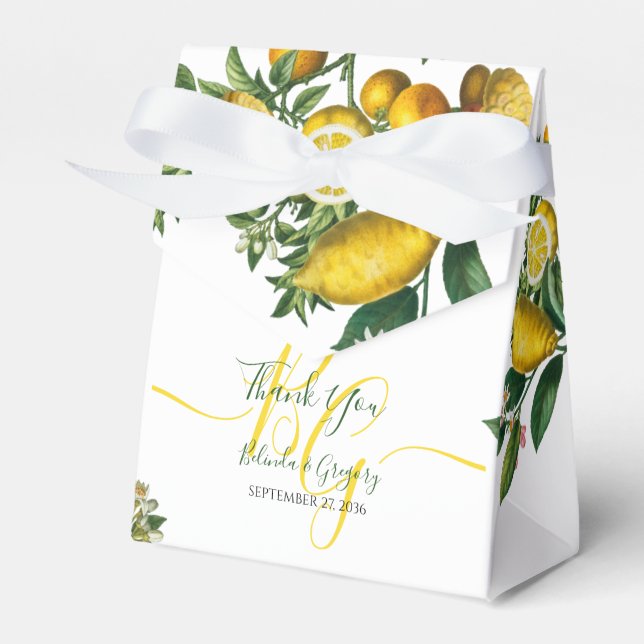 Rustic Yellow Lemon & Foliage Greenery Wedding  Favour Box (Front Side)