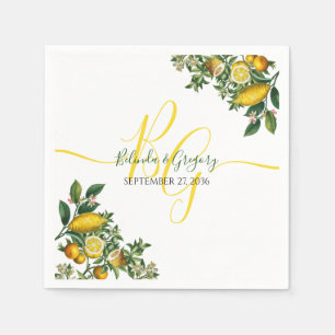 Rustic Yellow Lemon & Foliage Greenery Wedding Napkin