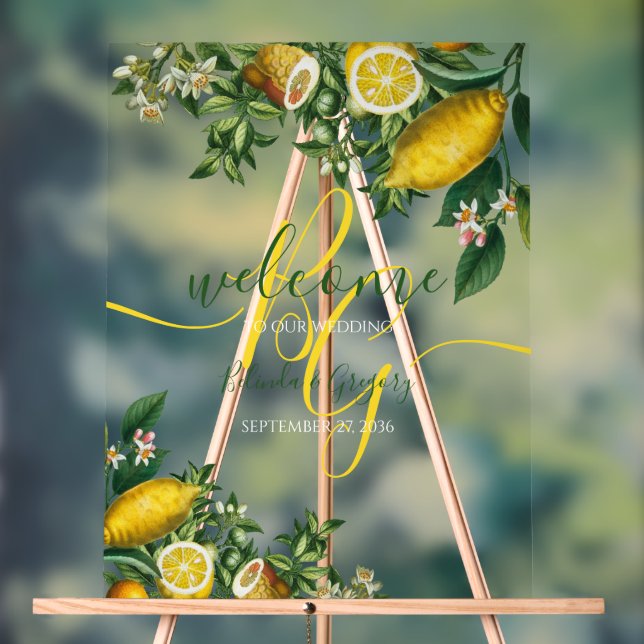 Rustic Yellow Lemon Greenery Wedding Welcome Sign (Neutral)