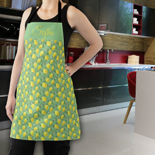 Rustic yellow lemon watercolor green pattern apron
