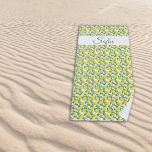 Rustic yellow lemon watercolor pattern beach towel