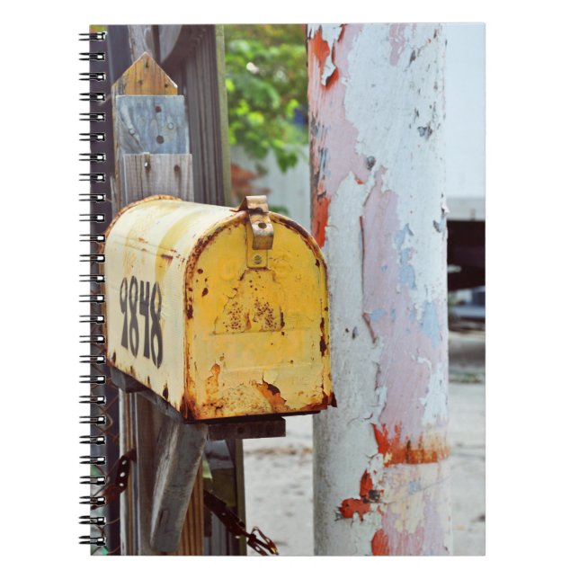 Rustic Yellow Mailbox Spiral Notebook (Front)