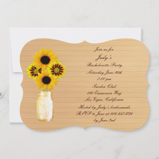 Rustic Yellow Mason Jar Bachelorette Party Invite (Front)