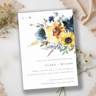 Rustic Yellow Navy Sunflower Floral Morning After Invitation