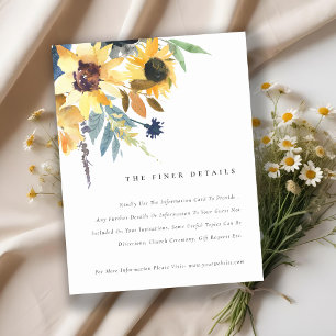 Rustic Yellow Navy Sunflower Floral Wedding Detail Enclosure Card