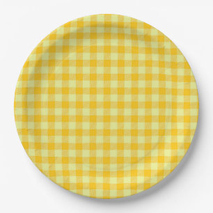 Rustic Yellow Orange Buffalo Checks BBQ Engagement Paper Plate