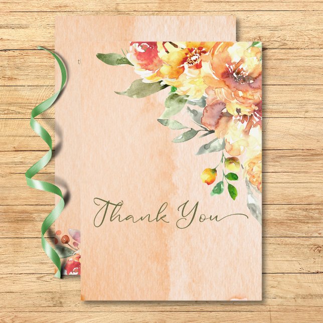Rustic Yellow Orange & Peach Roses Wedding Thank You Card (Rustic Yellow Orange & Peach Roses Wedding Thank You Card)