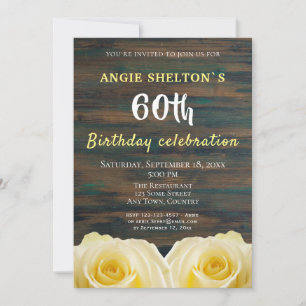 Rustic Yellow Rose 60th Birthday Floral Party Invitation