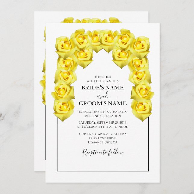 Rustic Yellow Roses Wedding Invitations (Front/Back)