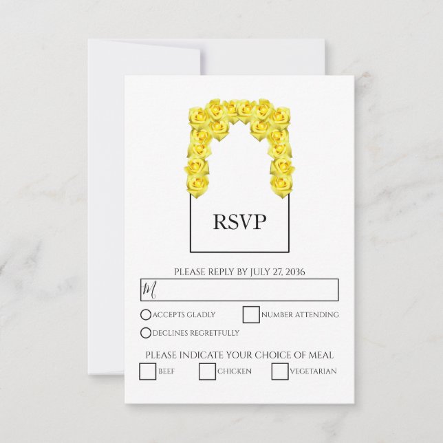 Rustic Yellow Roses Wedding RSVP Cards (Front)
