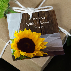 Rustic Yellow Sunflower and Barn Wood Wedding Favour Tags