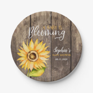 Rustic Yellow Sunflower Baby Shower Paper Plate