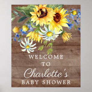 Rustic Yellow Sunflower Baby Shower Welcome Sign