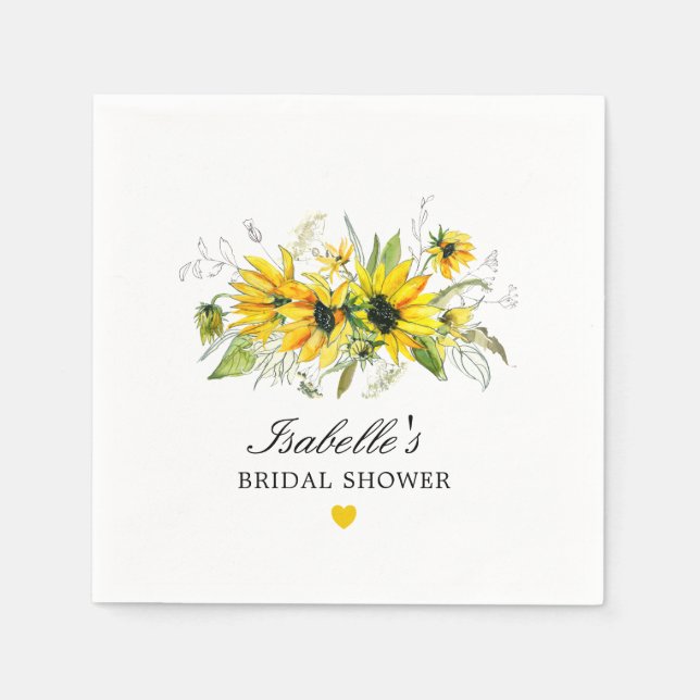 Rustic Yellow Sunflower Bridal Shower Napkin (Front)