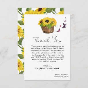 Rustic Yellow Sunflower Bridal Shower Thank You Card