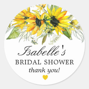 Rustic Yellow Sunflower Bridal Shower Thank You Classic Round Sticker