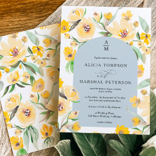 Rustic Yellow sunflower floral arch chic wedding Invitation